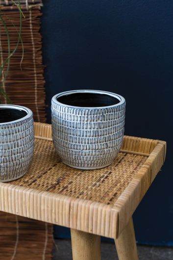 Add some personality to your home or office with this Brille Pot! It's made by hand and features a unique patterned textured design. Plus, it comes in a beautiful blue color with white glaze. Tropical houseplants. Spider plant, Jupiter pot. instant, repot into bigger pot, grow, houseplant pot, houseplant pot, tree, soil,  health and wellness, plant gift idea