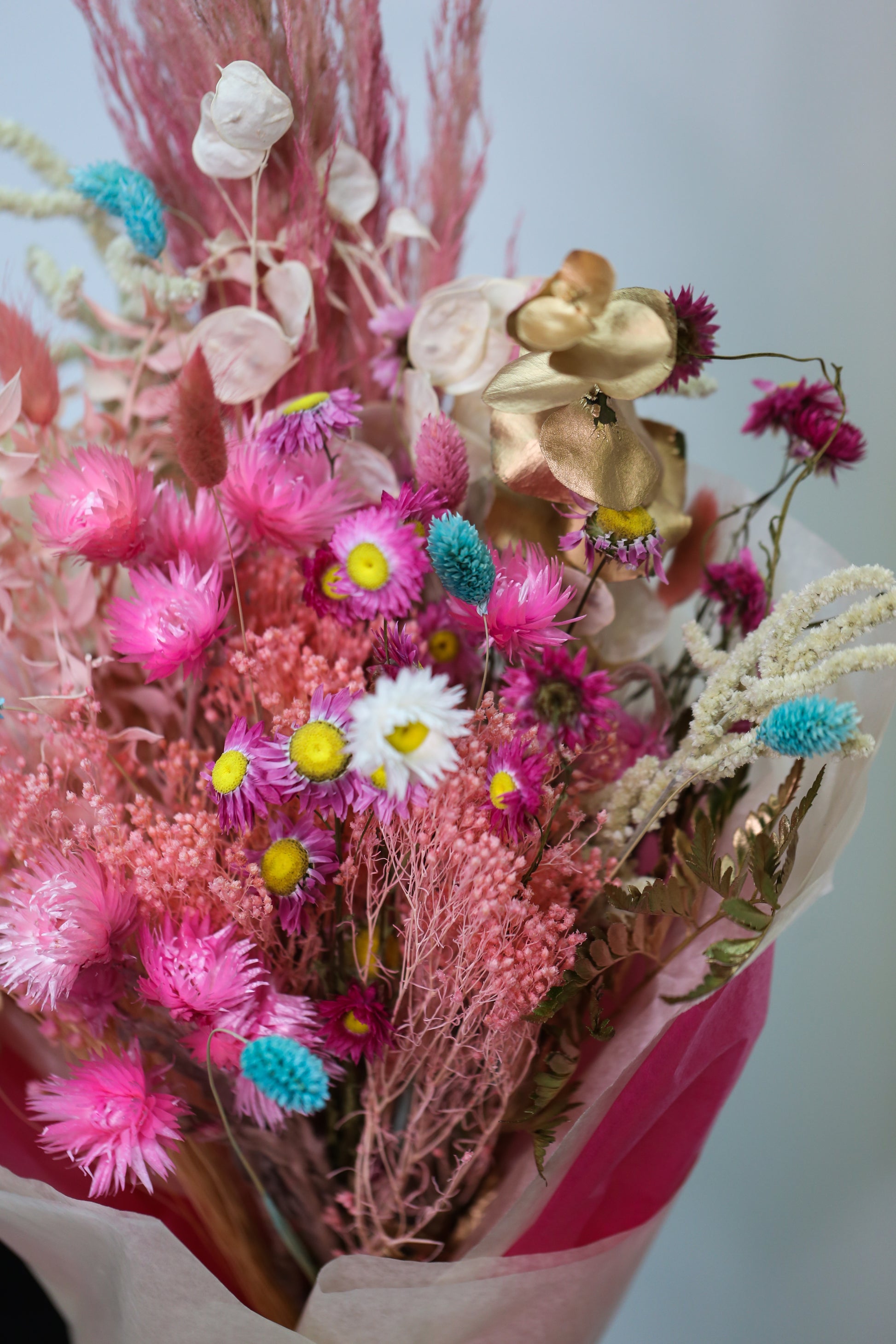 Dried Flowers Bouquet. Dried Plants Pink